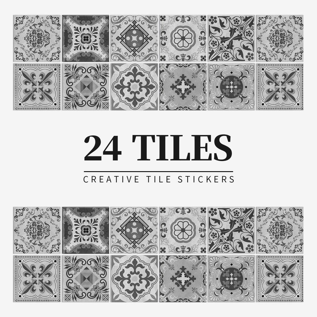 24 Pieces European Pattern Self-Adhesive Tile Sticker Waterproof And Oil-Proof Kitchen Bathroom Wall Decoration Matte Film Pvc Wall Sticker