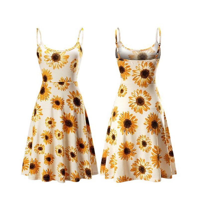 Fuerfits Women's Casual Beach Summer Sleeveless Adjustable Strappy Floral Dress With Premium Quality Comfort