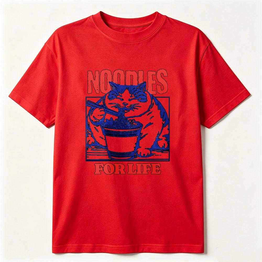 Noodles For Life Graphic Tee Funny Cat Eating Asian Food Humor Unisex Unisex Tshirt Summer Casual Cotton Shirts