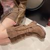 Fashion 2025 Autumn New Tassel Knight Boots Women Black Brown Thick Heeled Solid Mid-calf Boots Stacked Suede Slip On Botas Feminino