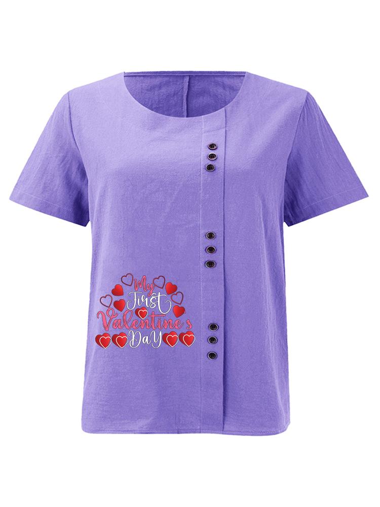 Women's Fashion Rose Red Love Letter Print Shot Sleeve T-shirt Loose Cotton Shirt Casual Loose Summer Blouse Tops Plus Size