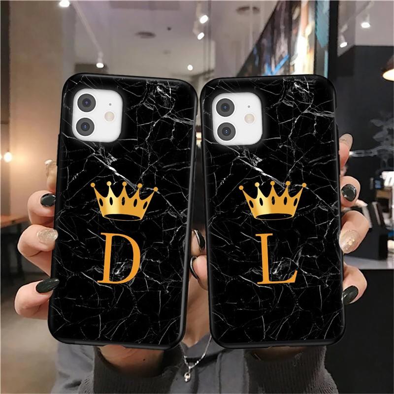 Чехол для телефона с буквами от A до Z для Iphone 13 Pro Max 11 12 Mini X XR XS Max 12 Pro 8 7 Plus SE 2020, черный чехол с мраморным узором