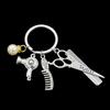 Imitation Pearl Scissors Hair Dryer Flower Comb Keychain Barber Keyring for Friends