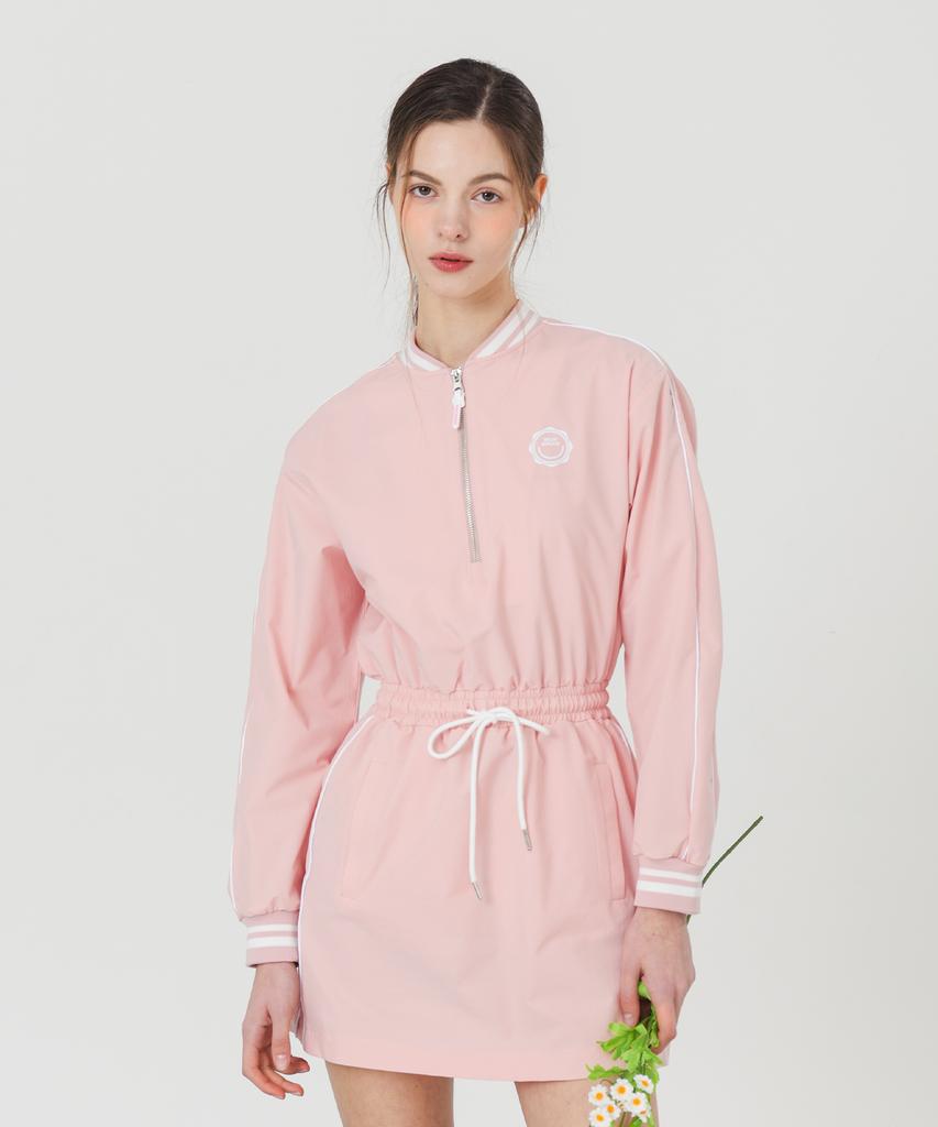 Mongbirdy Golf Windbreaker Nylon Half-Zip Long-Sleeve Dress Pink