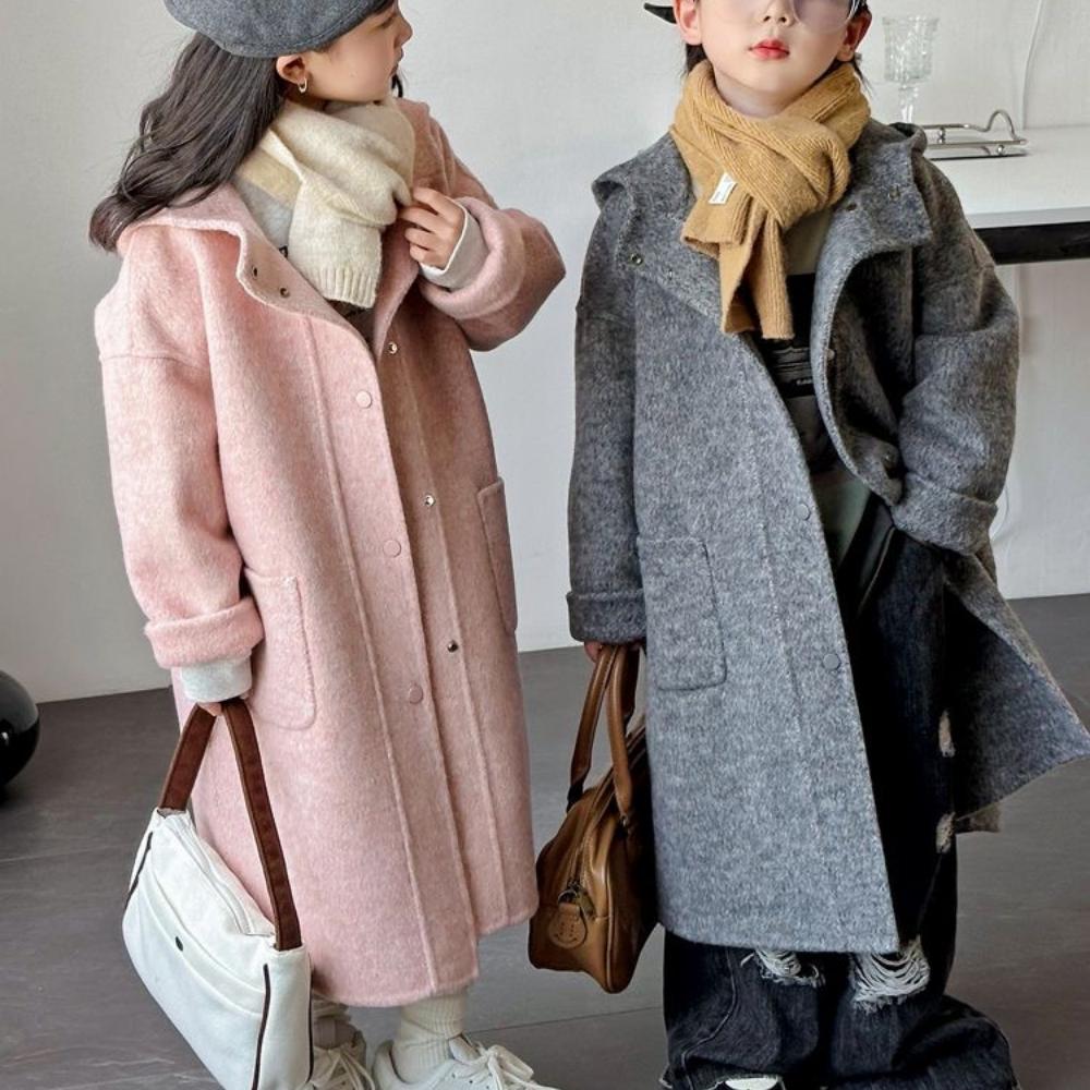 Children's Double-sided Woolen Coat Autumn and Winter Casual Windbreaker for Boys and Girls Hooded Woolen Coat