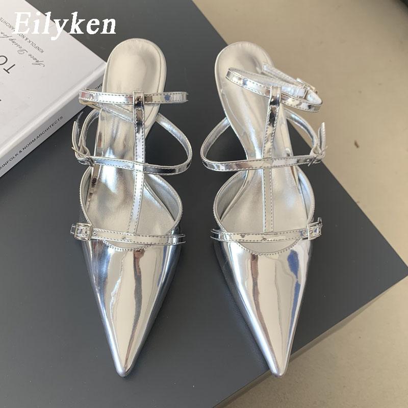 Модные Eilyken Весна Новые Золотые Серебряные Туфли-лодочки Женские Модные Остроносые Дамские Элегантные Тонкие Высокие Каблуки С Вырезами Платье Сандалии Женские
