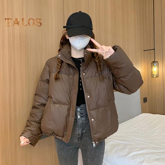 Женское зимнее хлопковое пальто с карманами, воротником-стойкой, длинным рукавом, однотонное, легкое, утолщенное, теплое, верхняя одежда