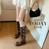 Ботинки на платформе Combat Boots Zip Chuny Heel Buckle Vintage Fashion Casual Luxury Designer Western Mid Calf Boots Shoes Woman