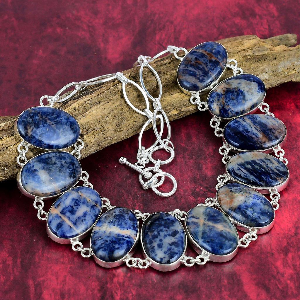 Удивительное ожерелье из стерлингового серебра 925 пробы с содалитом, регулируемое ожерелье-цепочка, подарок для женщин, ювелирное ожерелье ручной работы с драгоценными камнями