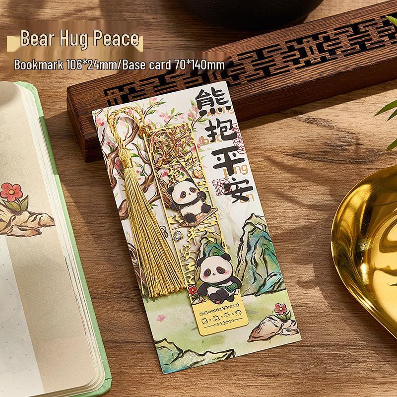 Chengdu Panda Metal Bookmark: Chinese Style with Tassel, Hollow Design, Engraved New Year Gift and Cultural Souvenir.