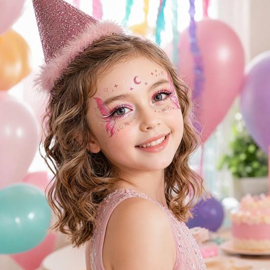 5 Sheets Glitter Butterfly Eye Stickers, Temporary Face Tattoos for Kids, Cartoon Decals for Festival Makeup, Party Decor