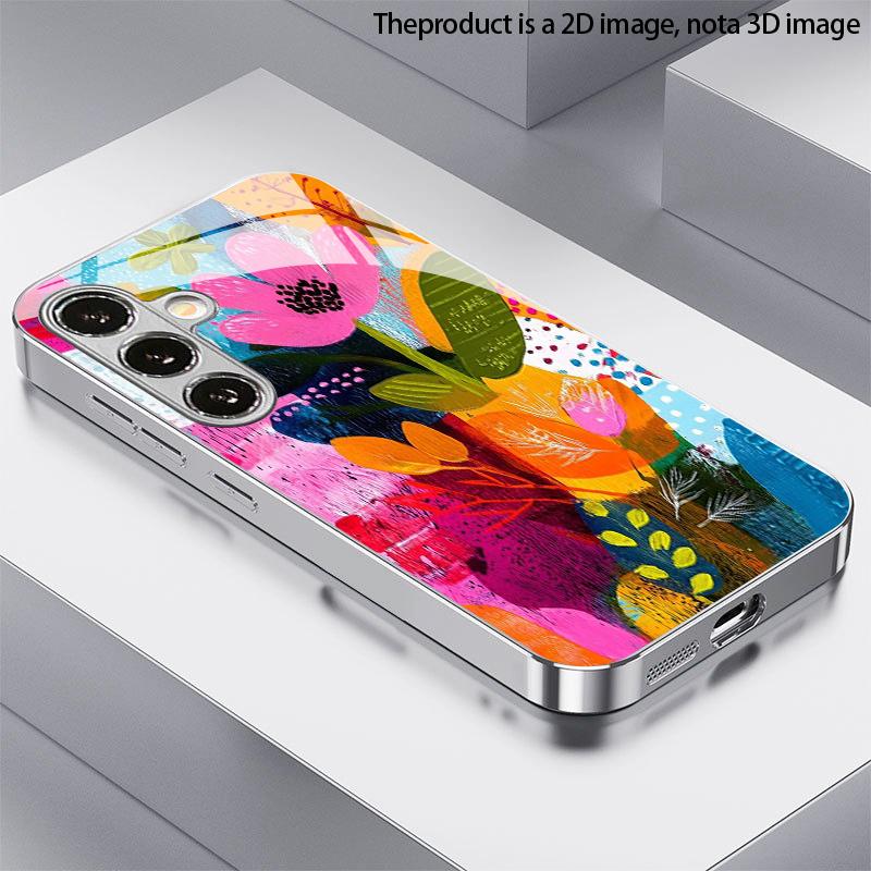 2D чехол для телефона с цветочным пэчворк узором для Samsung S26 S25 S24 S23 S22 S21 S20 A56 A36 A16 Электроокрашенная стеклянная защитная крышка