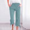 Женские однотонные свободные брюки свободного покроя из хлопка и льна с завязками на талии и широкими штанинами с 7-точечным узором