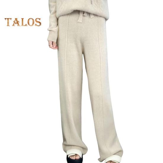 Повседневные шерстяные брюки, однотонные, прямые, широкие, трикотажные брюки с завязками на талии, утолщенные брюки