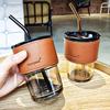 400ml with Lid Water Bottle Double Drinking Mouth with Straw New Creative Transparent Coffee Glass with Straw Coffee Mug Beer