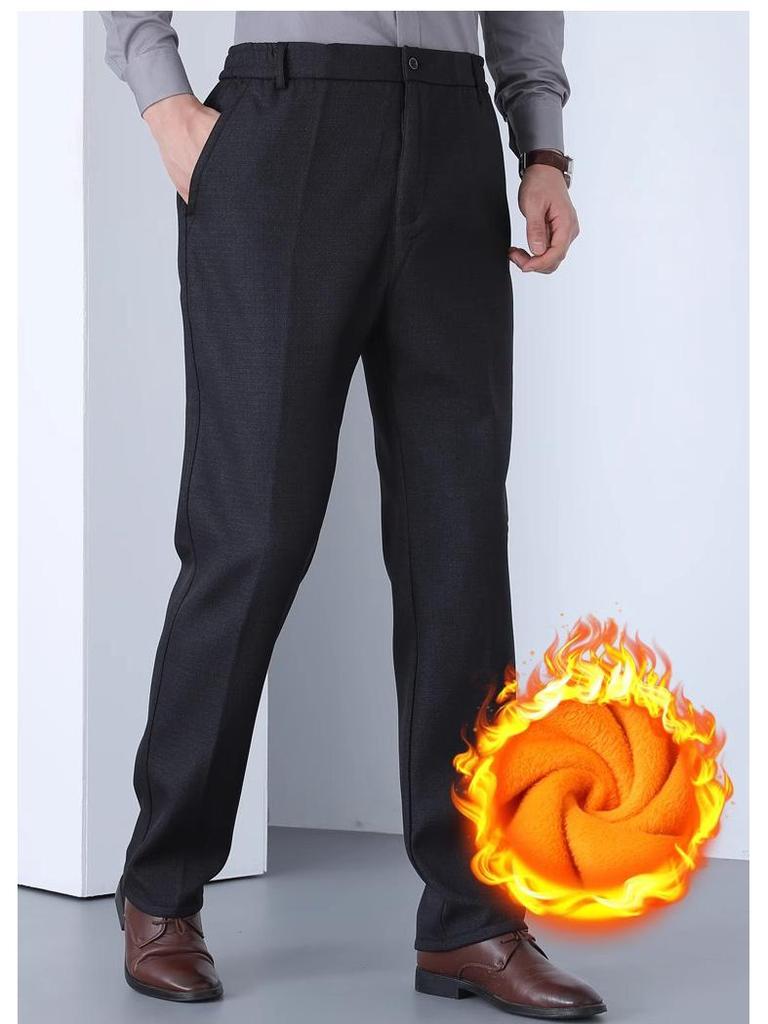 Men's Velvet-Lined Elastic Waist Winter Warm Pants for Middle-Aged & Elderly