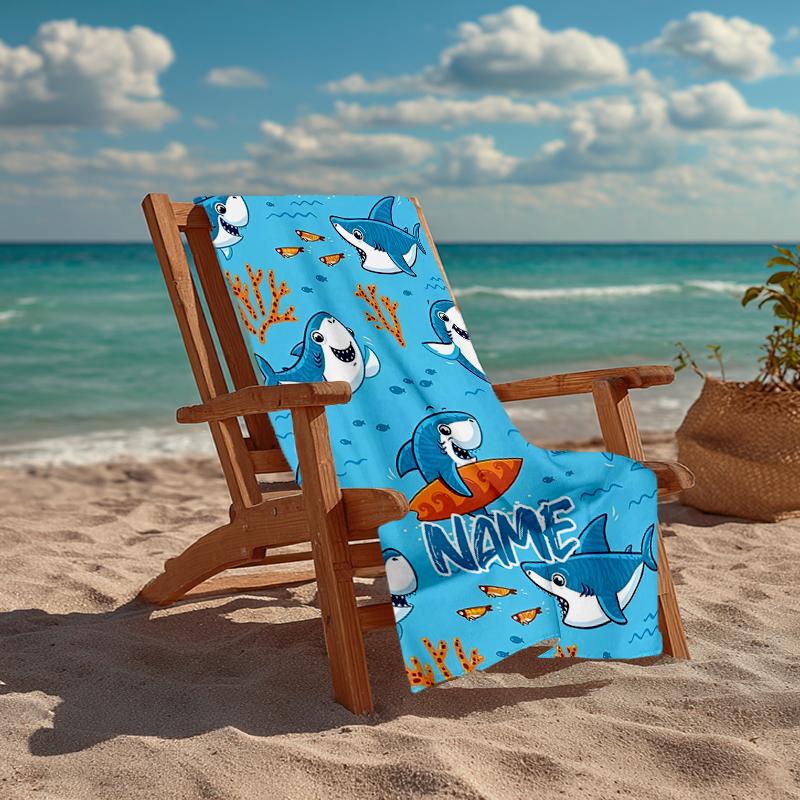 Custom Name Ultra-Soft Beach Towel with Shark Theme,Ideal for Pool - Camping, Diving - Perfect Travel Essential, Vibrant Beach Towel.