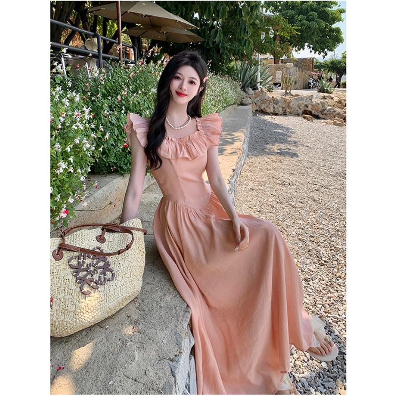 Милое и элегантное длинное шифоновое платье с краем в виде листьев лотоса для женщин больших размеров летом