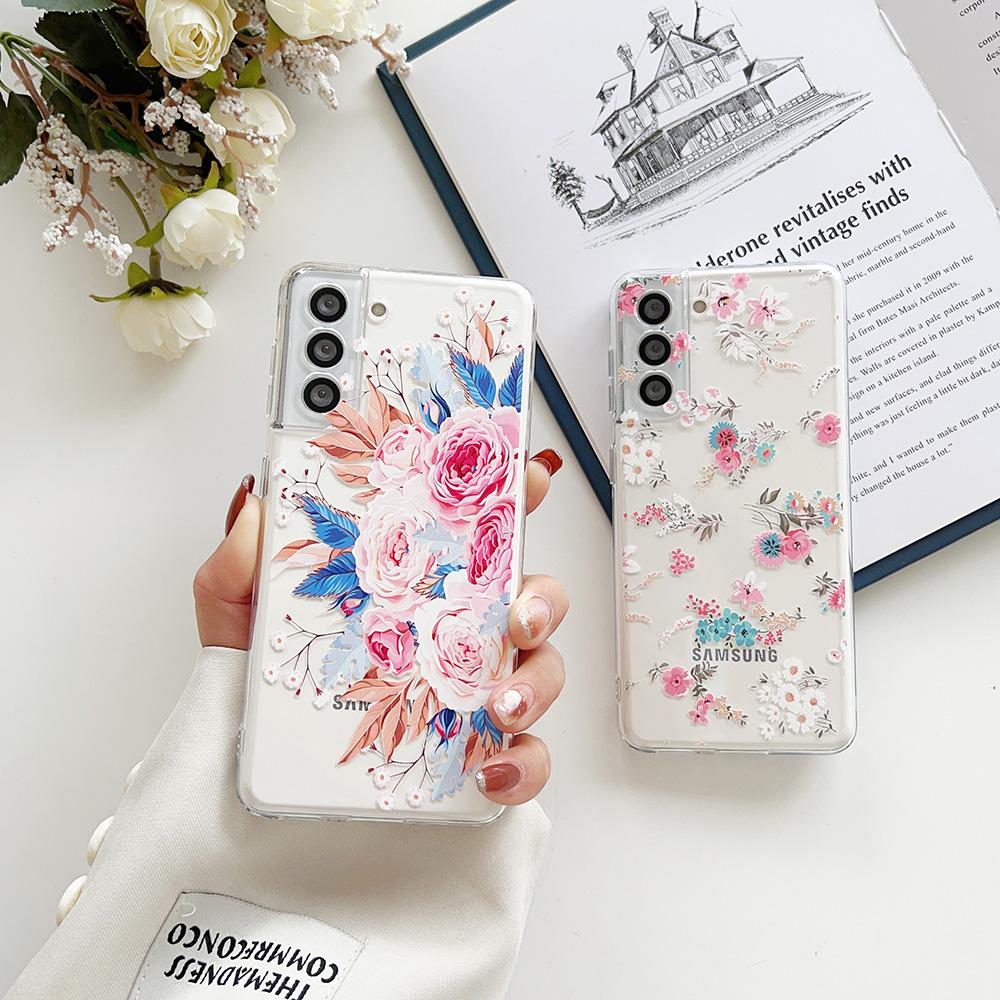 Чехол с рисунком свежих цветов для Samsung Galaxy S22 Ultra S21 S20 Plus Fe Note 20 10 A53 A52 S A32, прозрачный мягкий силиконовый чехол