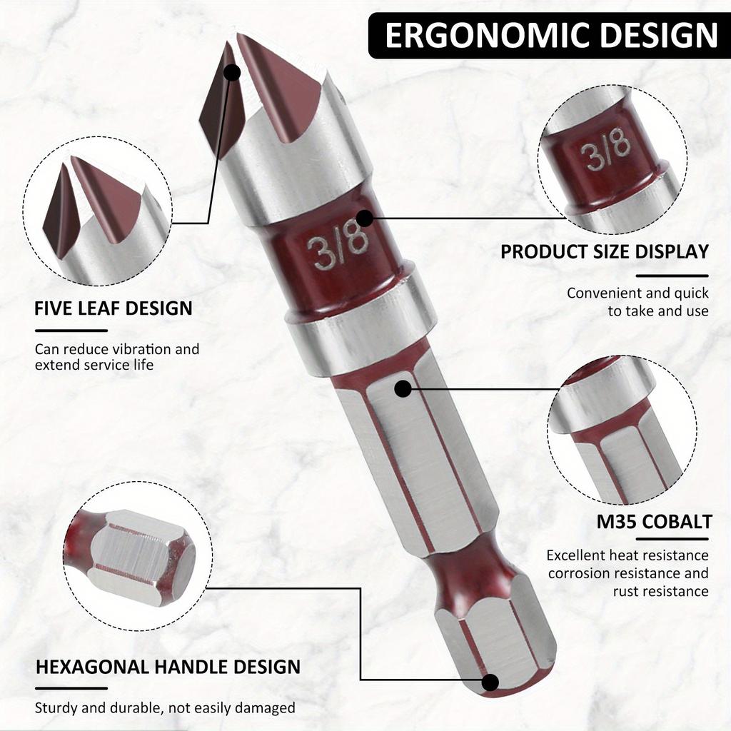 5pcs M35 Cobalt Countersink Drill Bit Set 5 Flute 82° 1/4" Hex Shank 1/4 3/8 1/2 5/8 With Holder Storage Strip for Metal Work