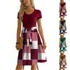 Женское модное платье с цветными блоками и принтом на шнуровке с короткими рукавами и круглым вырезом