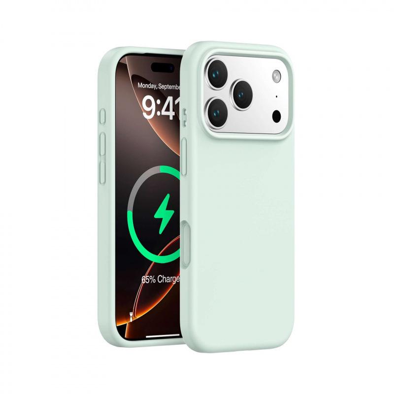 Магнитный чехол из жидкого силикона для iPhone 17 со встроенной кнопкой для фото и защитой Air Cushion