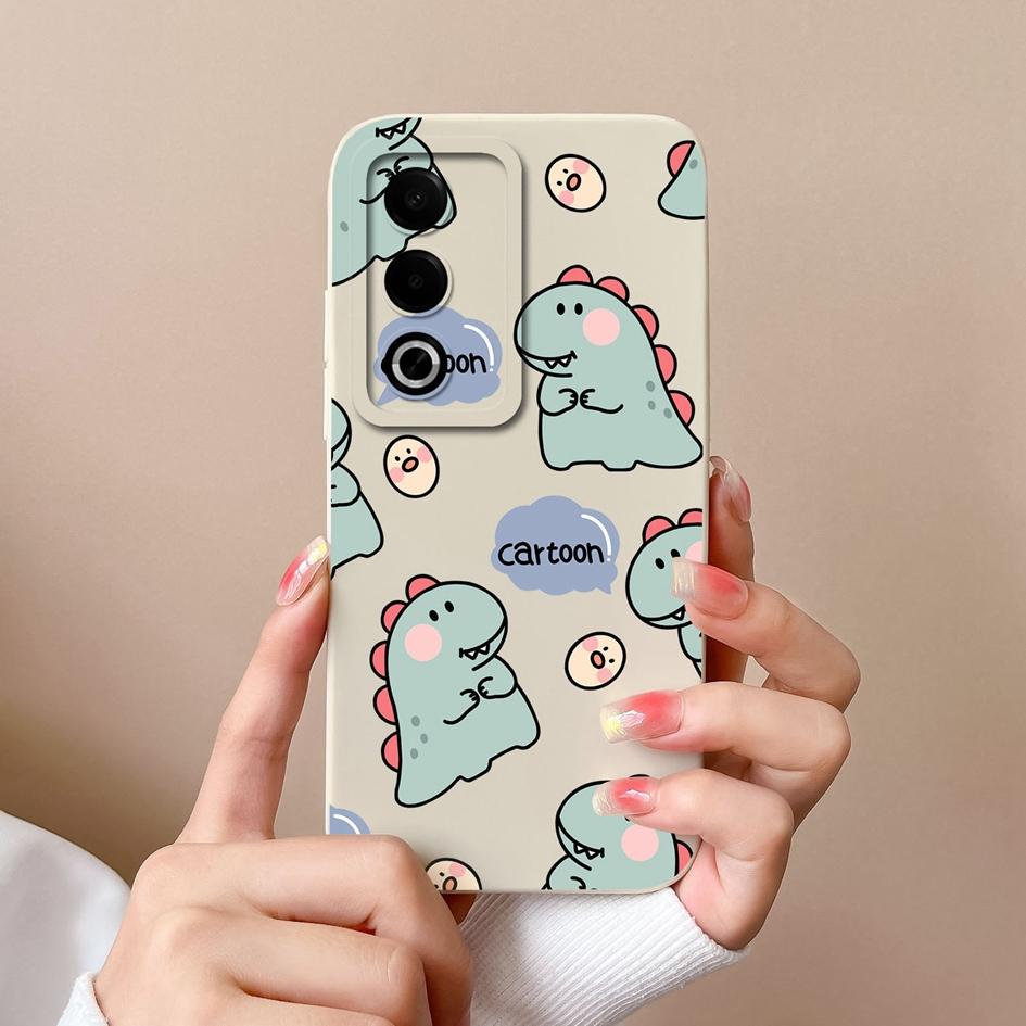 Cases For OPPO Realme 12 13 Pro Plus P1 Pro Cute Dinosaur Pattern Screen Protector Soft Liquid Silicone Protective For OPPO Back Covers Anti Slip Capa
