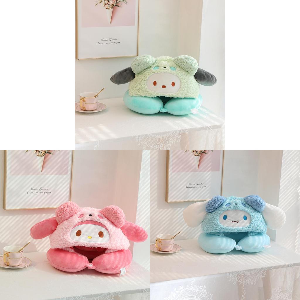 Подушка для шеи в форме буквы U Hello Kitty с милой шапочкой для путешествий и отдыха в офисе