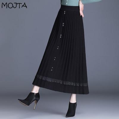 Осень-зима женская трикотажная юбка-миди женская юбка с высокой талией утепленная однотонная тонкая плиссированная юбка трапециевидной формы средней длины