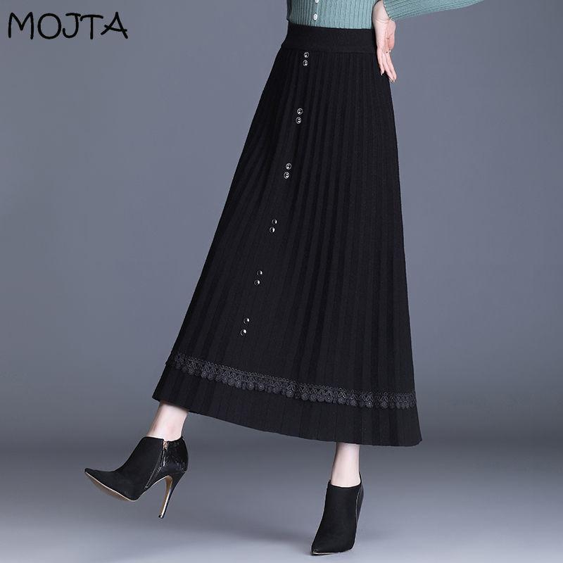 Осень-зима женская трикотажная юбка-миди женская юбка с высокой талией утепленная однотонная тонкая плиссированная юбка трапециевидной формы средней длины