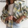 Women's Fashion Casual Fall Winter Plaid Print Long Sleeve POLO Neck Jackets & Coats
