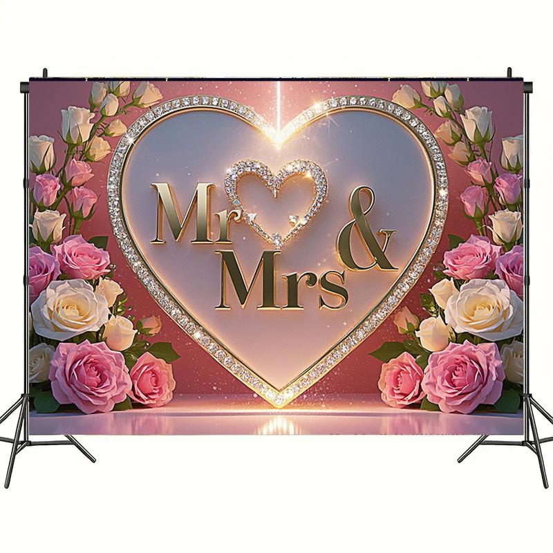 Фон «Мистер и миссис» с розами и блестками для романтической свадьбы, помолвки, декора вечеринки — универсальный фон для фотографий, для помещений и улицы