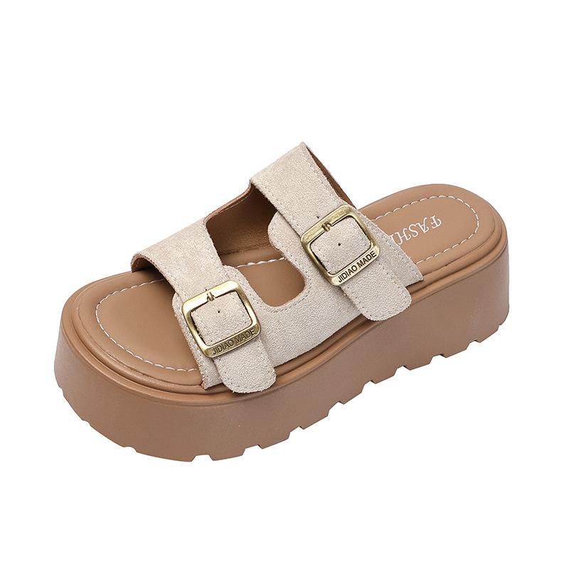 Тапочки на толстой подошве, женская летняя верхняя одежда, повседневная пряжка на ремне, пляжные сандалии, тапочки для женщин, модная женская летняя дышащая обувь