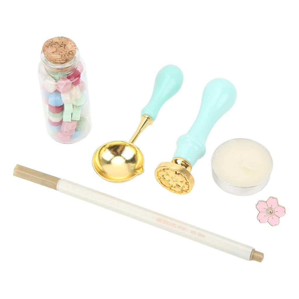 Набор для запечатывания воском Винтажная подарочная коробка с синей ручкой, цветочная брошь в виде цветка вишни, отсоединяется