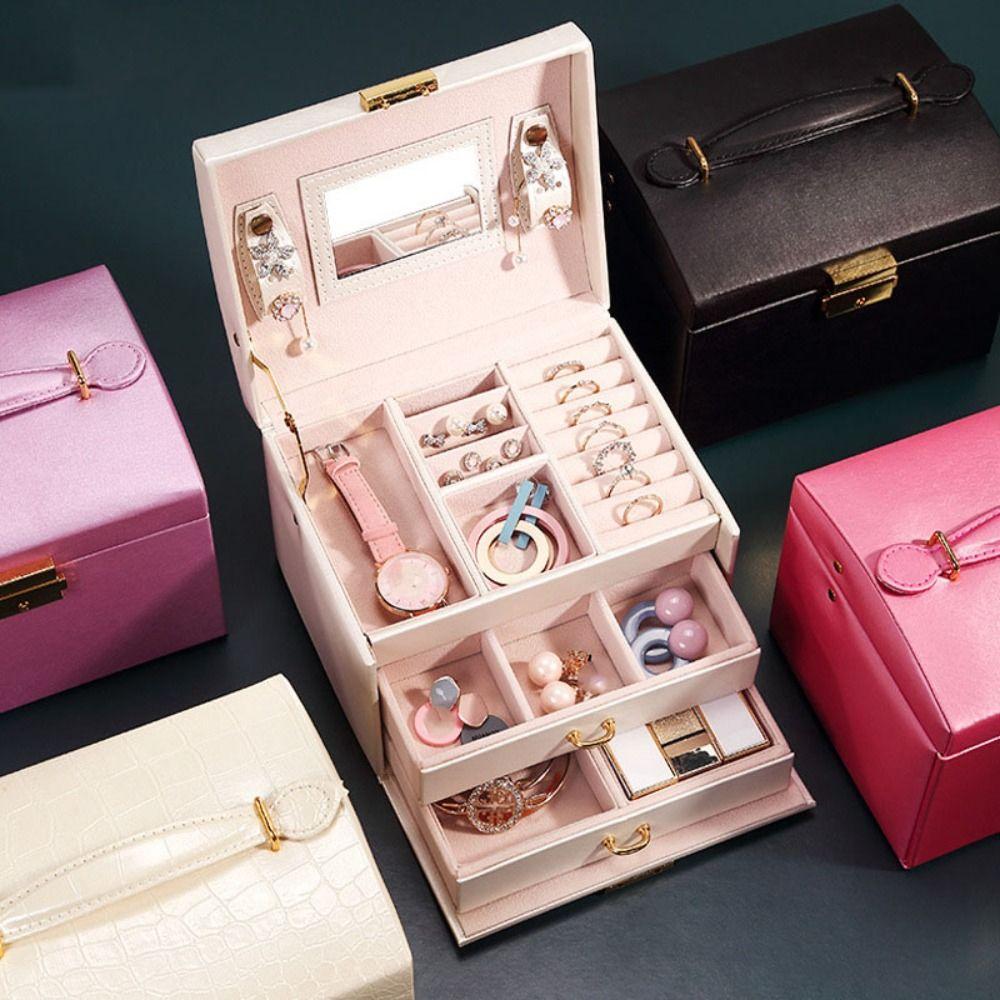 Rings Necklace Jewelry Holder PU Leather Jewelry Storage Case Simple Square Jewelry Box Vacation