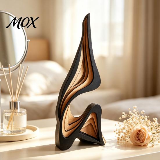Modern Geometric Wood Sculpture Abstract Art Sculpture, Minimalist Solid Figurine for Living Unique Artistic Table Statue Room Tabletop Decor,