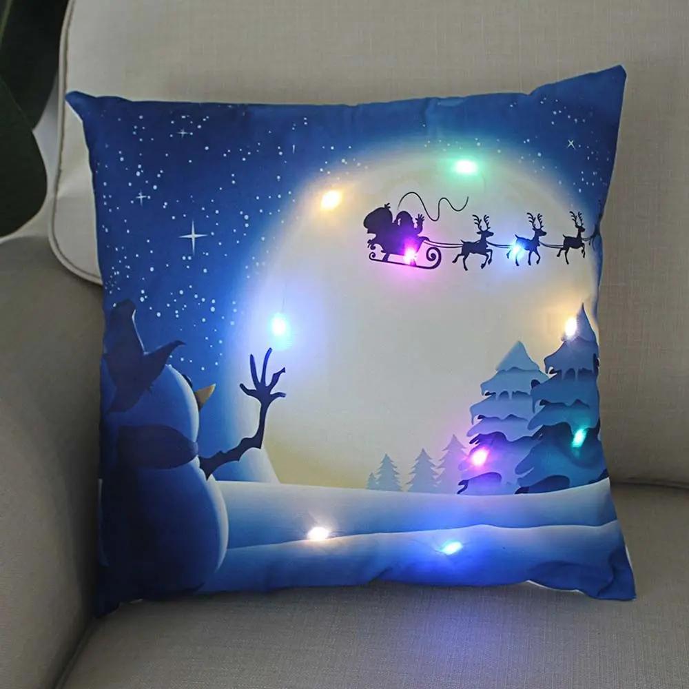 Christmas Light LED Decoration 45x45cm Santa Sled Village Color Ball Sofa Seat Pillow Sleeve Cases