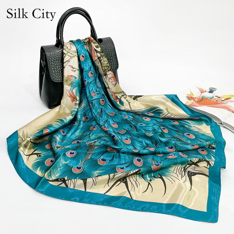 Высококачественные роскошные шелковые шарфы, повязка на голову, шарфы, шейный шарф для женщин, шелковый шарф с цепочкой, женская декоративная шаль