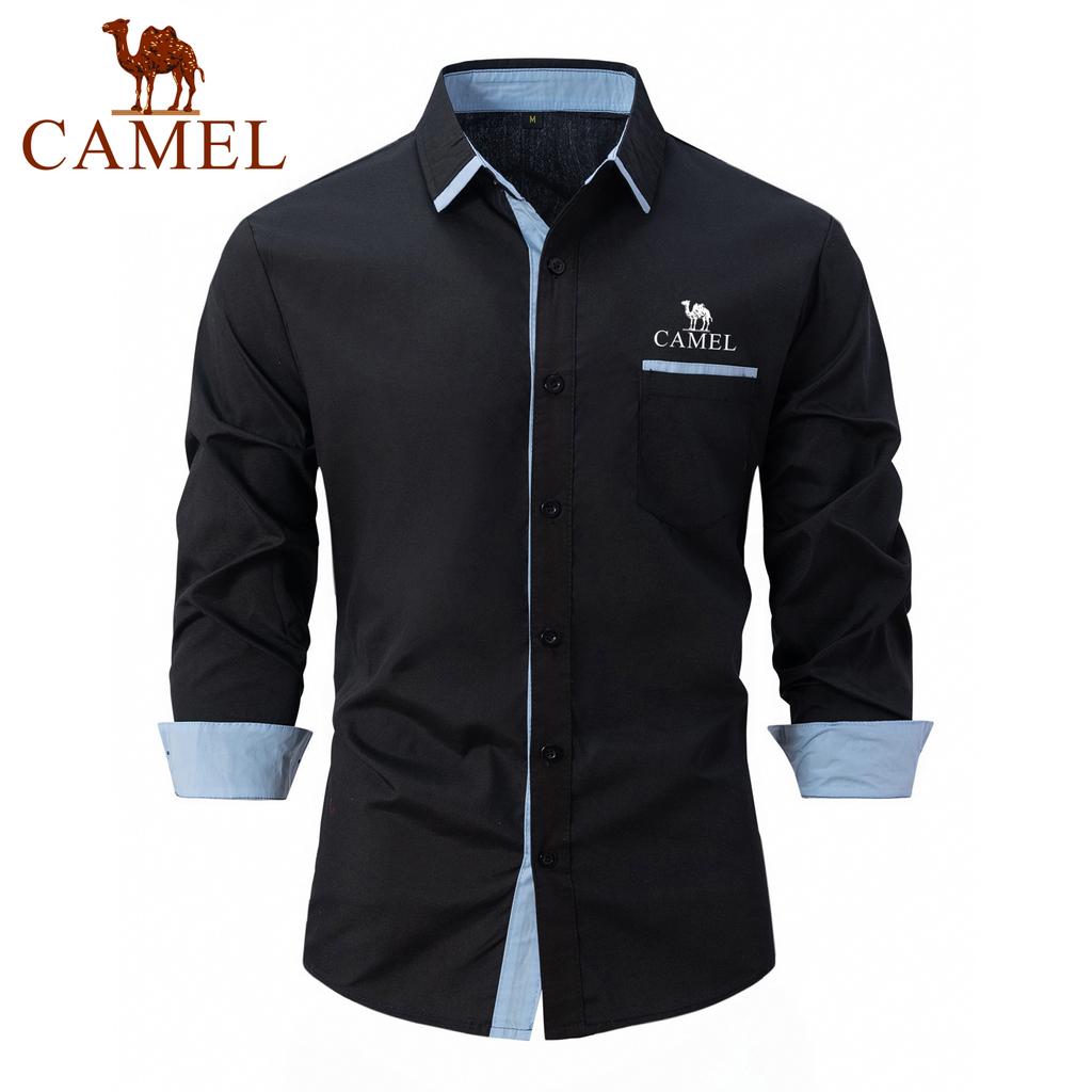 Camel Spring Autumn Embroidery New Fashion Men's Wear High Quality Cotton Men's Color Block Business Slim Fit Casual Shirt Long Sleeved Shirt