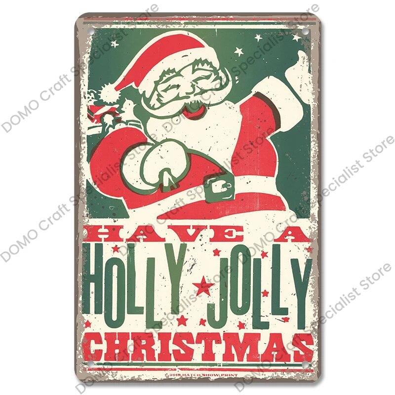Christmas Tree Bells Santa Claus Poster Vintage Metal Tin Signs Merry Christmas Retro Metal Plate Cafe Bar Pub Home Wall Decor