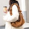 IELGY Japanese Casual Literary Canvas Bag, Retro Corduroy Shoulder Bag, Fashionable Drawstring Messenger Women's Bag