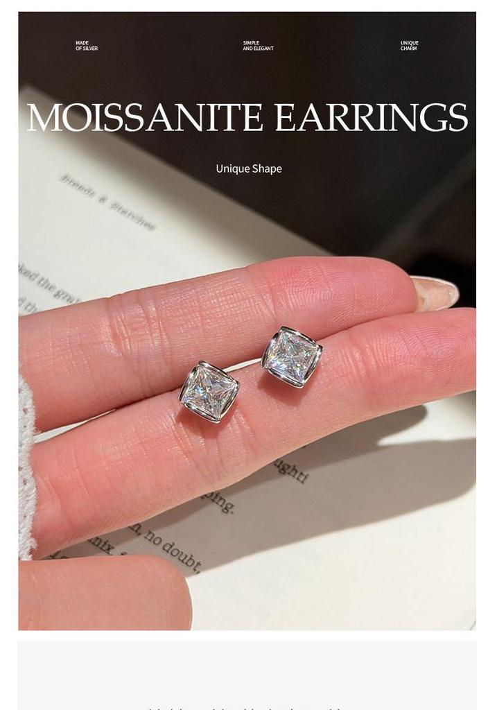 European Style S925 Sterling Silver Moissanite Square Stud Earrings