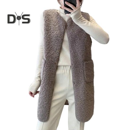 Women Vest Stylish Casual Sleeveless Coat V Neck Button Closure Lady Jacket with Pocket for Daily Wear