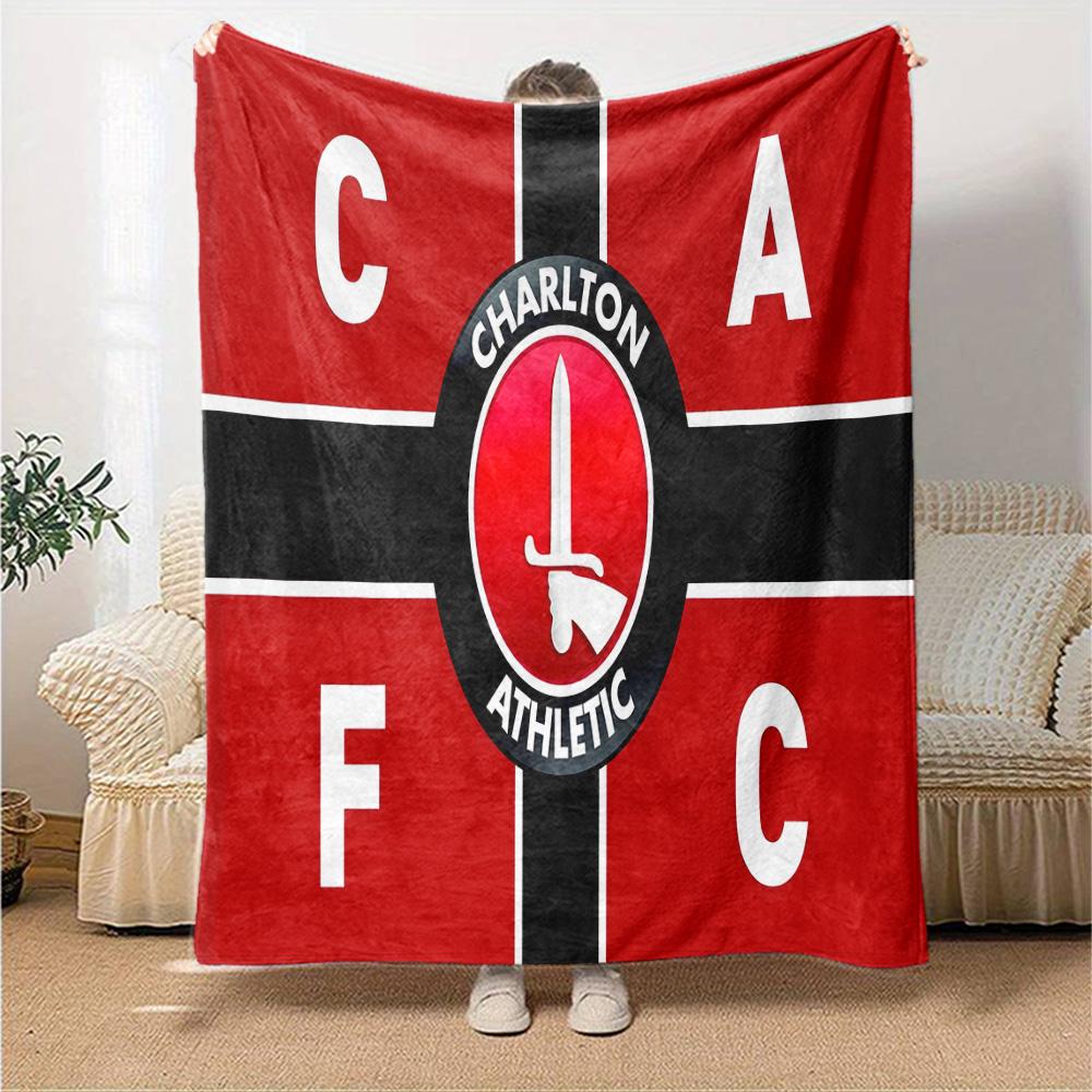 Charlton FC Crest Flannel Blanket, Soft Polyester, Modern Design, All-Season for Camping, Travel, Gifts for holidays or birthdays