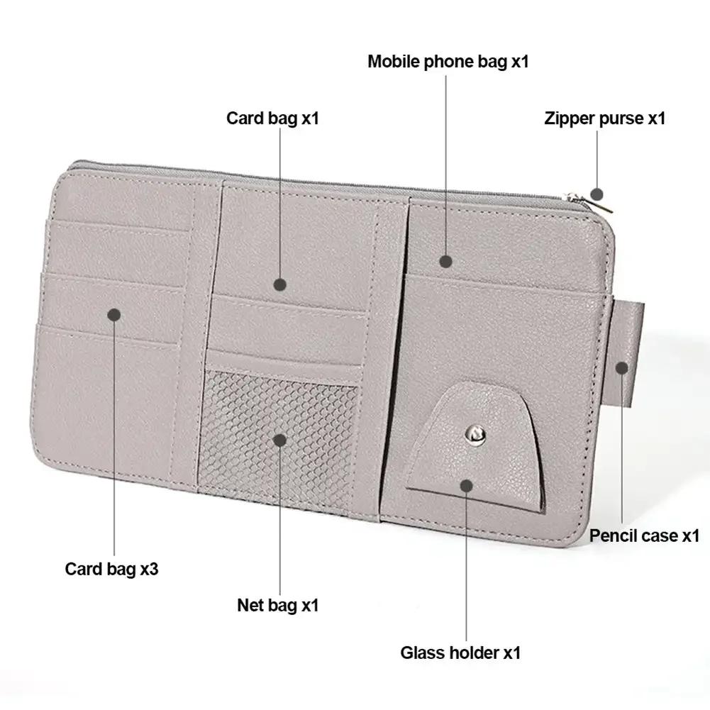 Держатель для очков на солнцезащитный козырек автомобиля Универсальный органайзер для солнцезащитного козырька Многокарманный держатель для билетов с зажимом Чехол для автомобильных аксессуаров Держатели для ручек