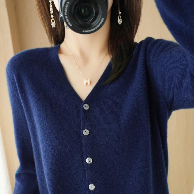 Knit Cardigan For Women With Vneck Long Sleeves Soft Polyester Blend For Casual Wear