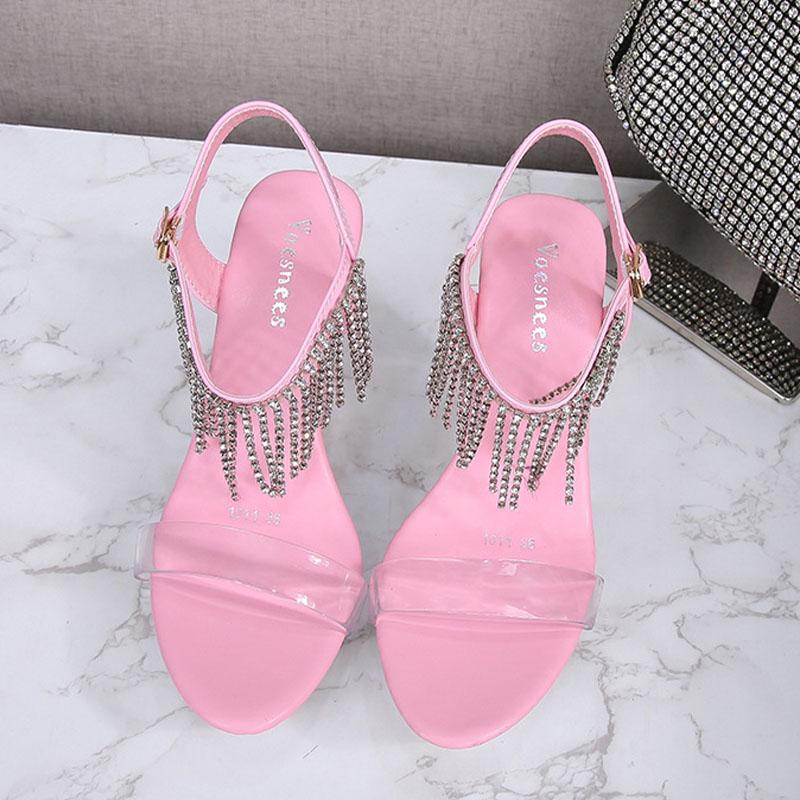 Женская обувь, прозрачные туфли для ночного клуба, высокие каблуки, подиум, стразы, кисточка, кристаллическая танкетка, серия 1101, каблук 10 см, платформа 4 см, LFD