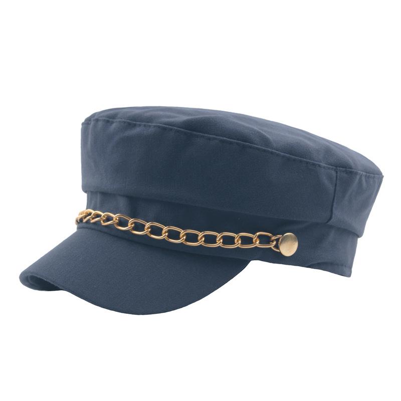 Японская золотая цепочка темно-синяя шляпа хлопковая ретро студенческая шляпа мужская и женская военная шляпа модная шляпа с плоским верхом модная кепка
