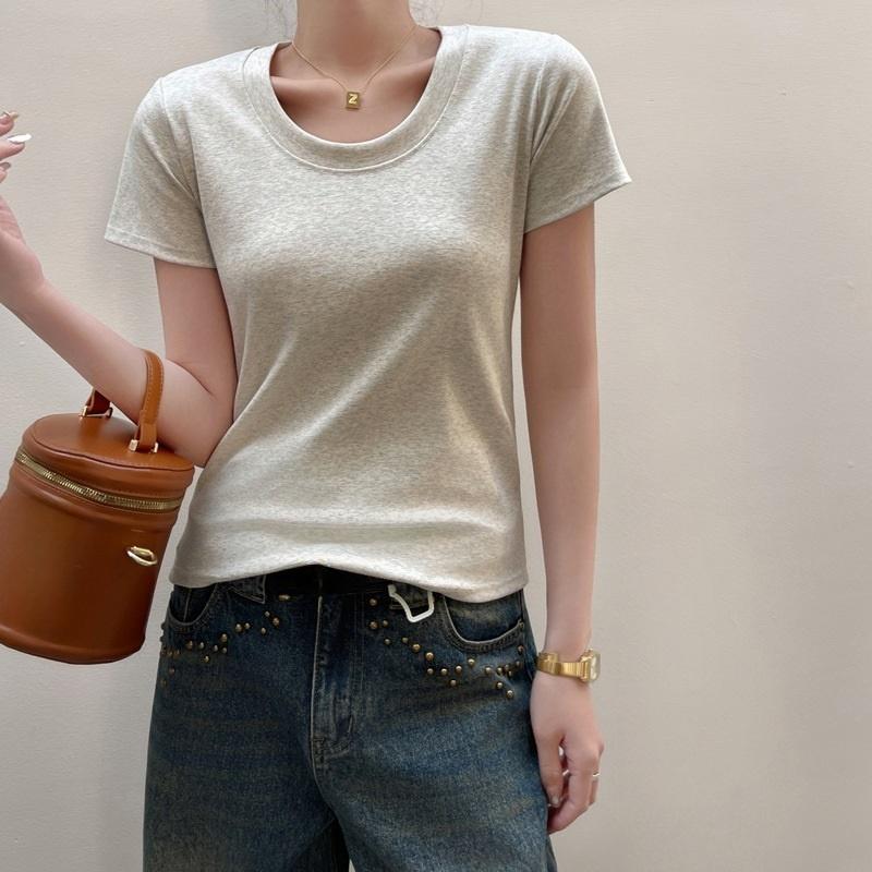 Pure Cotton Round Neck Shoulder Short-sleeved T-shirt Ladies Can Wear Slim-fit Bottoming Shirt In Spring And Summer