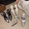 Rhinestone Bag Head Hollow Sandals Female Large Size Summer New One-word Strap High Heels Niche Temperament Fairy